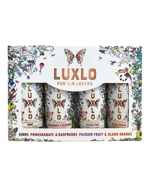 LUXLO FOR GIN LOVERS Collection - 4 X 5cl Bottles -Wine Sales 2024 Luxlo Gin mixed casetransparentbackground
